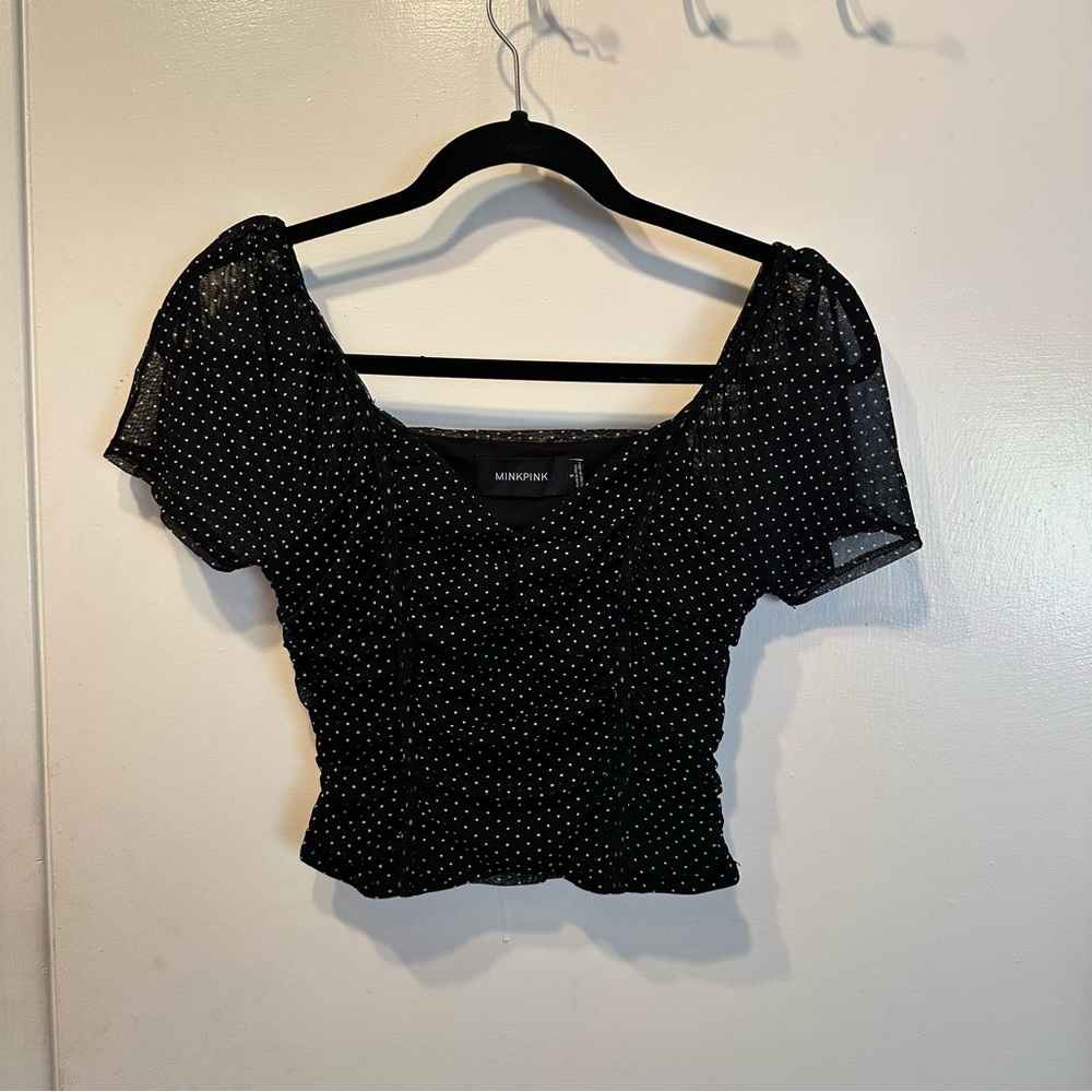 Mink pink mesh ruched crop top